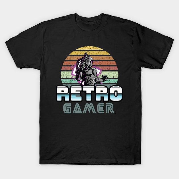 Vintage Retro Gamer Robot Vintage Style PC Sticker Art T-Shirt by Naumovski